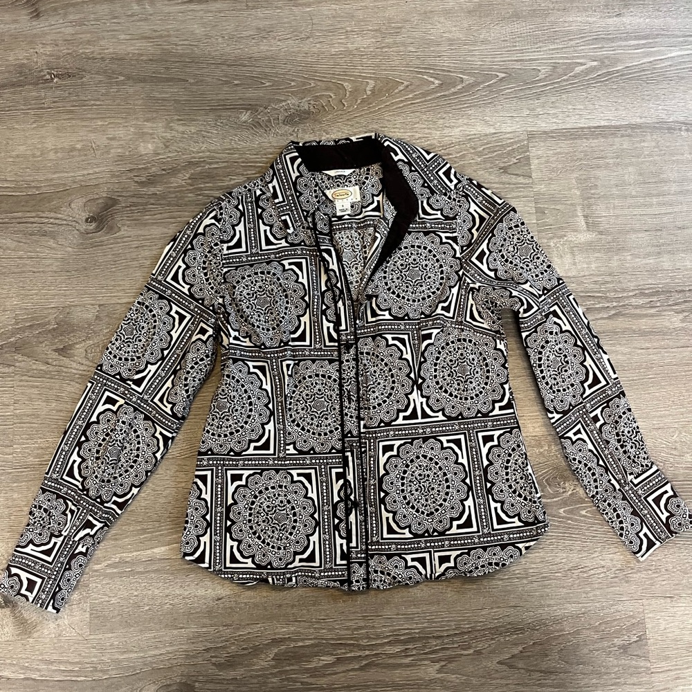 Brown and White Geometric Women's Button Down Shirt